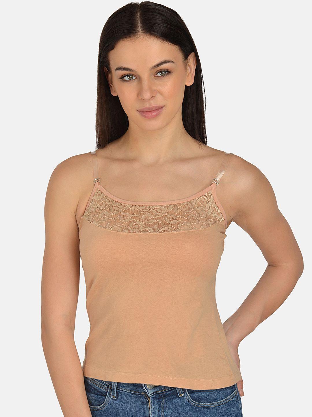 mod & shy women beige solid lace detail camisole