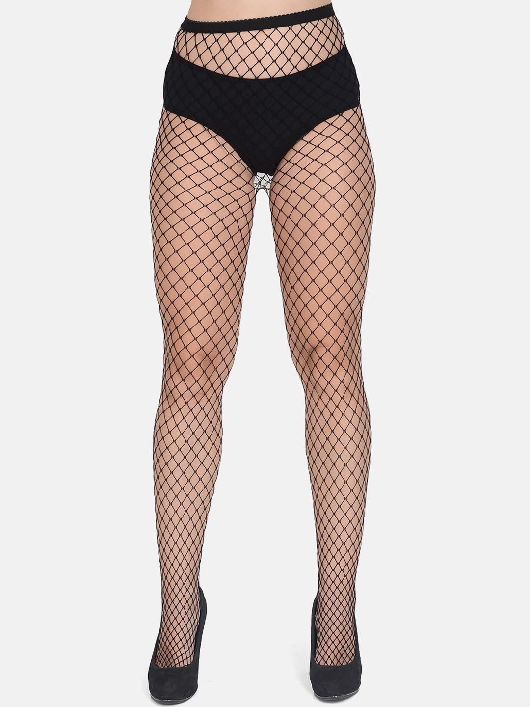 mod & shy women black solid fishnet design pantyhose stockings