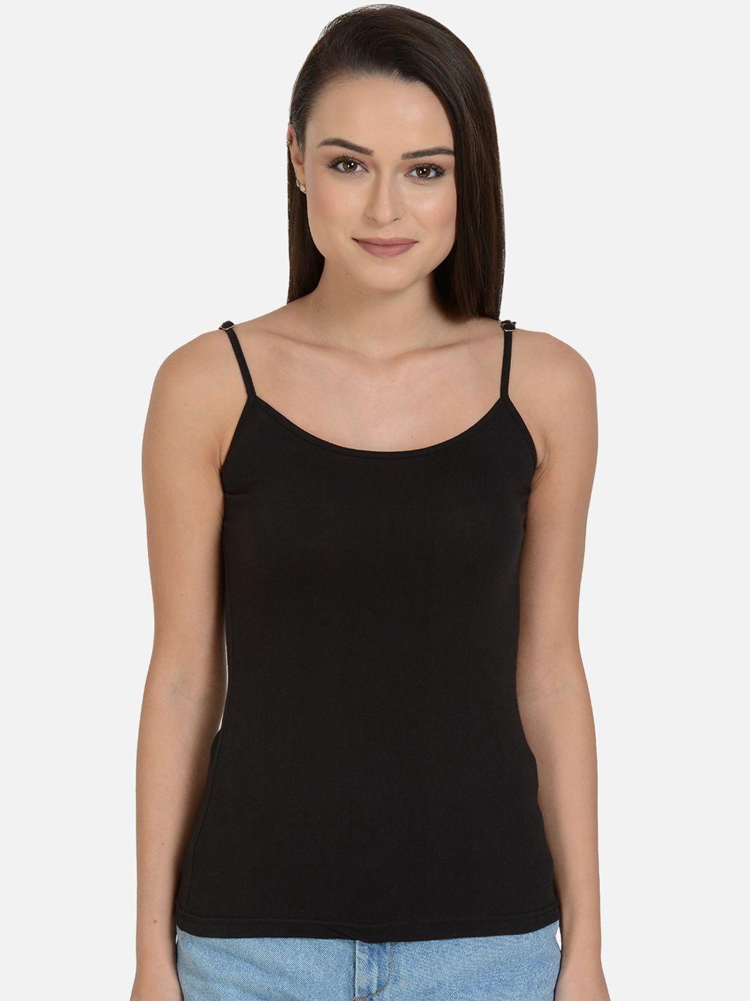 mod & shy women black solid non-padded camisole