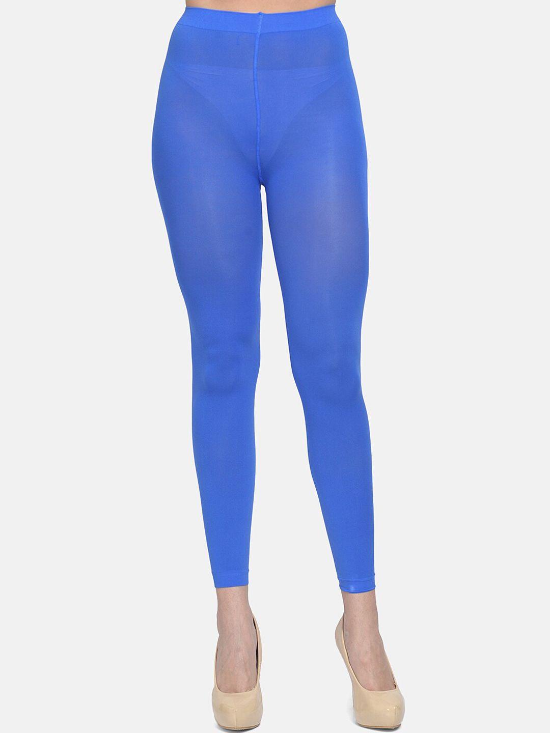 mod & shy women blue solid pantyhose stockings