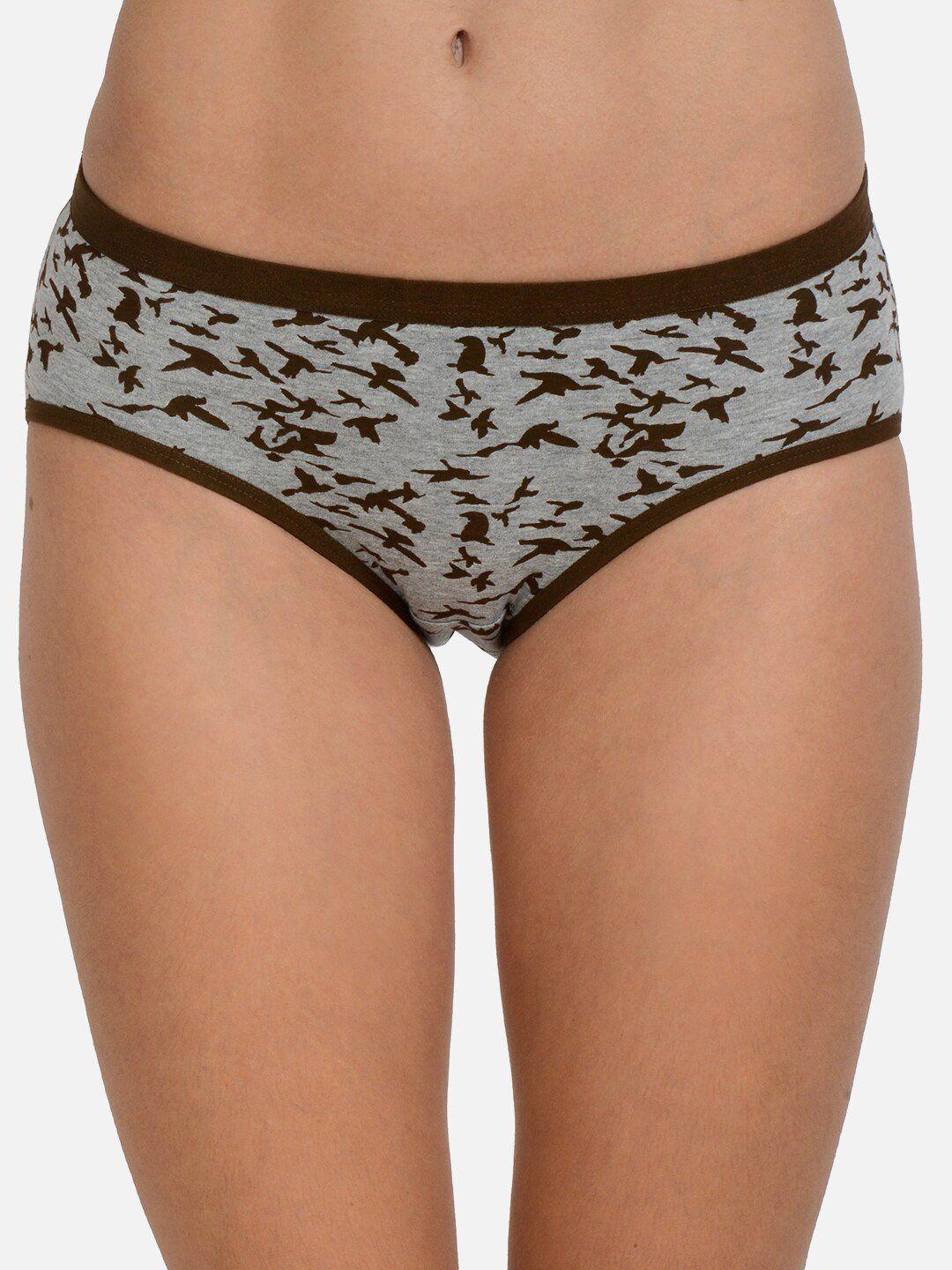 mod & shy women grey & brown printed basic briefs mu117m