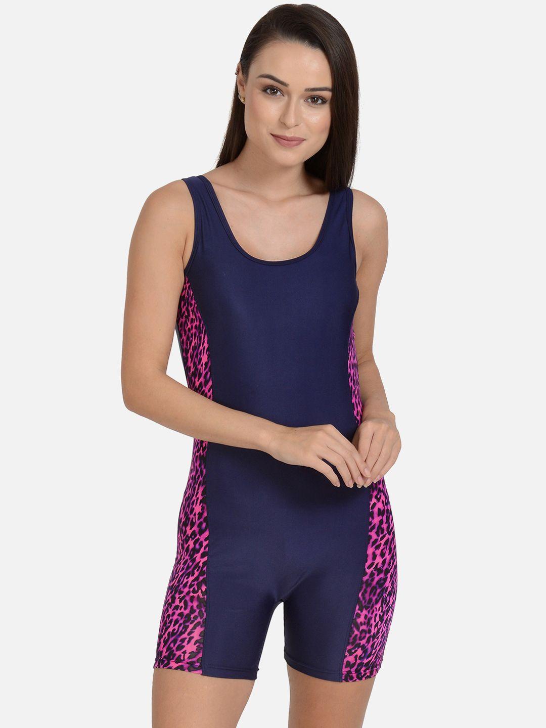 mod & shy women navy blue & magenta colourblocked bodysuit msb10