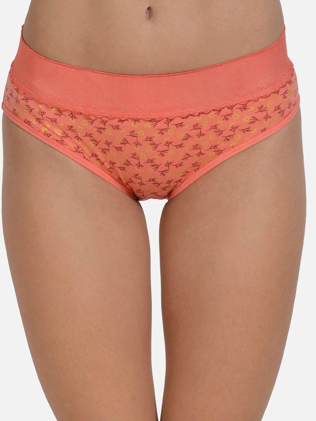 mod & shy women orange & brown printed basic briefs mu122m