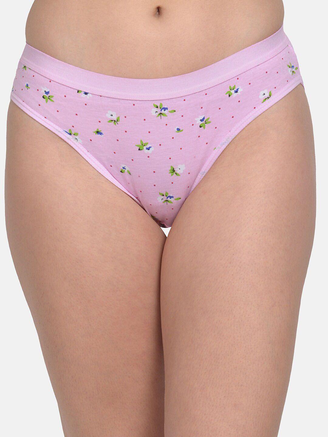 mod & shy women pink & white printed basic briefs