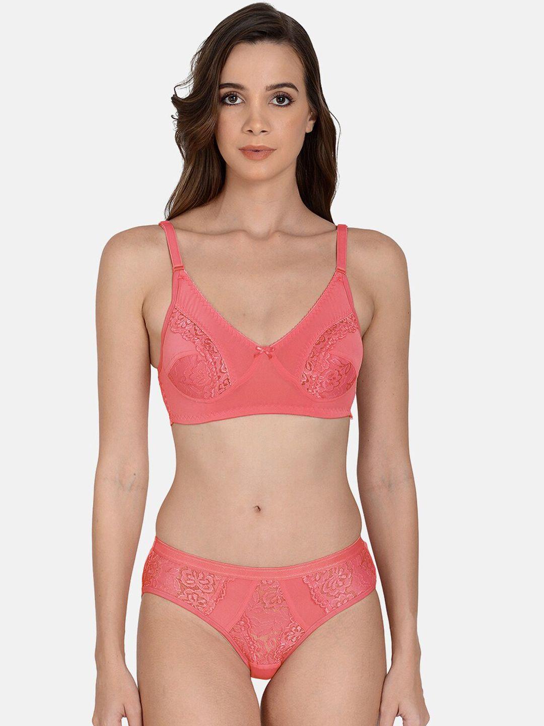 mod & shy women pink self-design lingerie briefs set