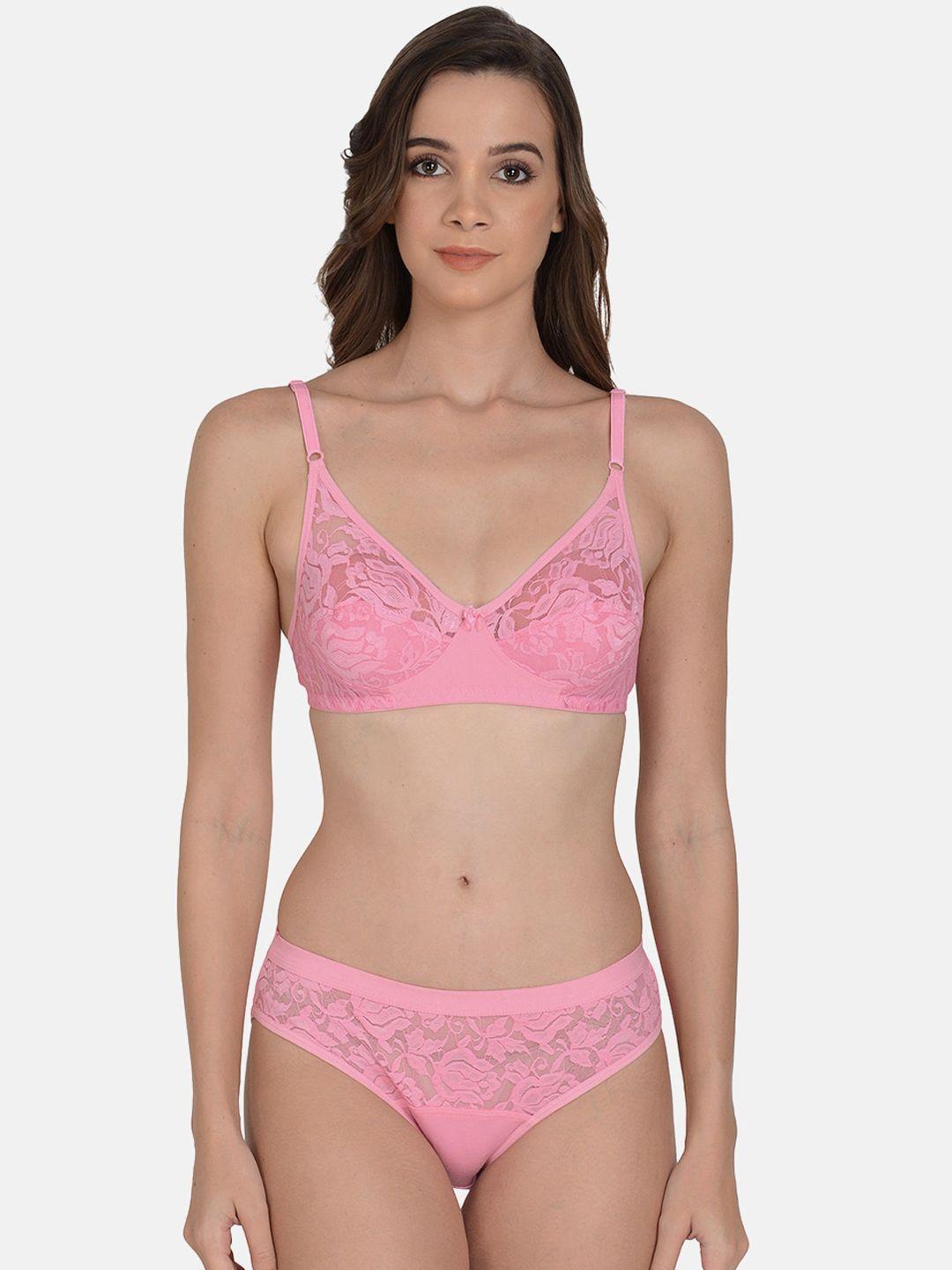 mod & shy women pink solid lingerie set