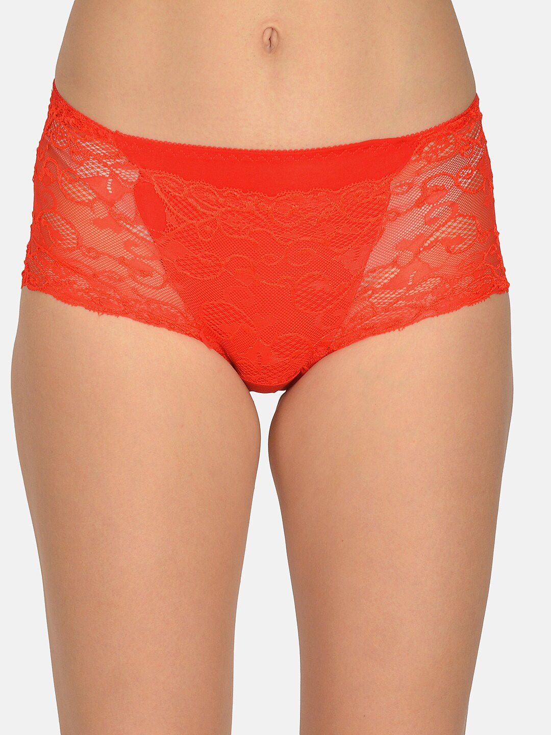 mod & shy women red self design lace hipstier brief