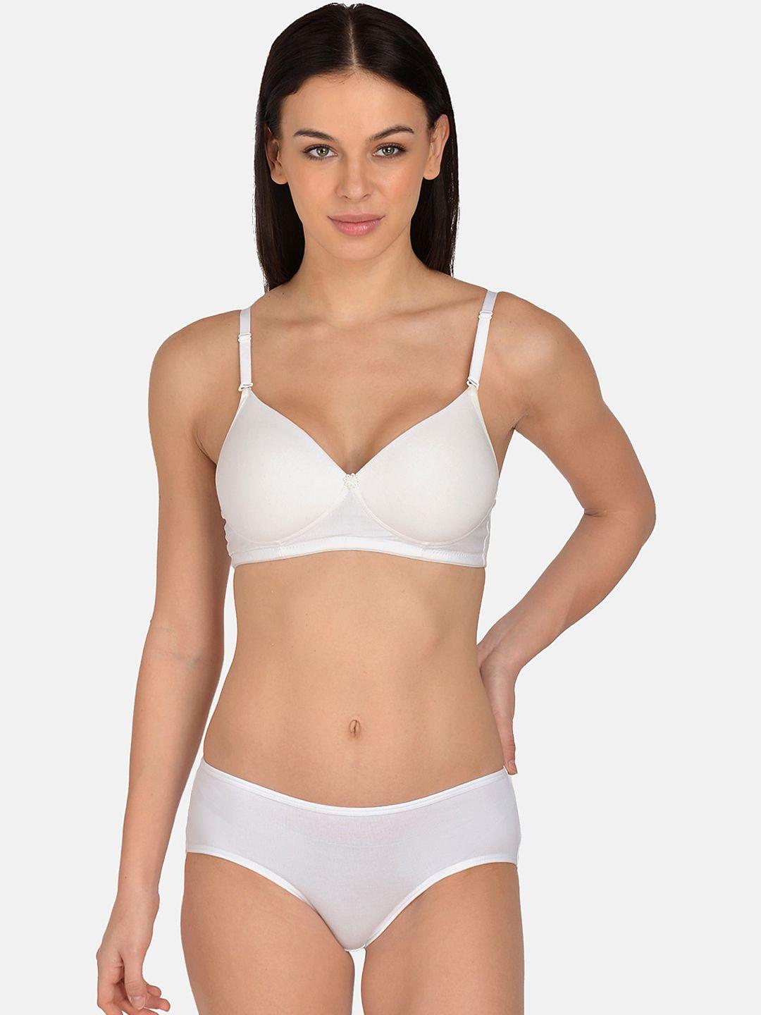 mod & shy women white solid cotton lingerie set ms272r