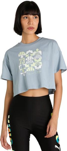 mod crop tee 1 women printed crew neck cotton blend blue t-shirt