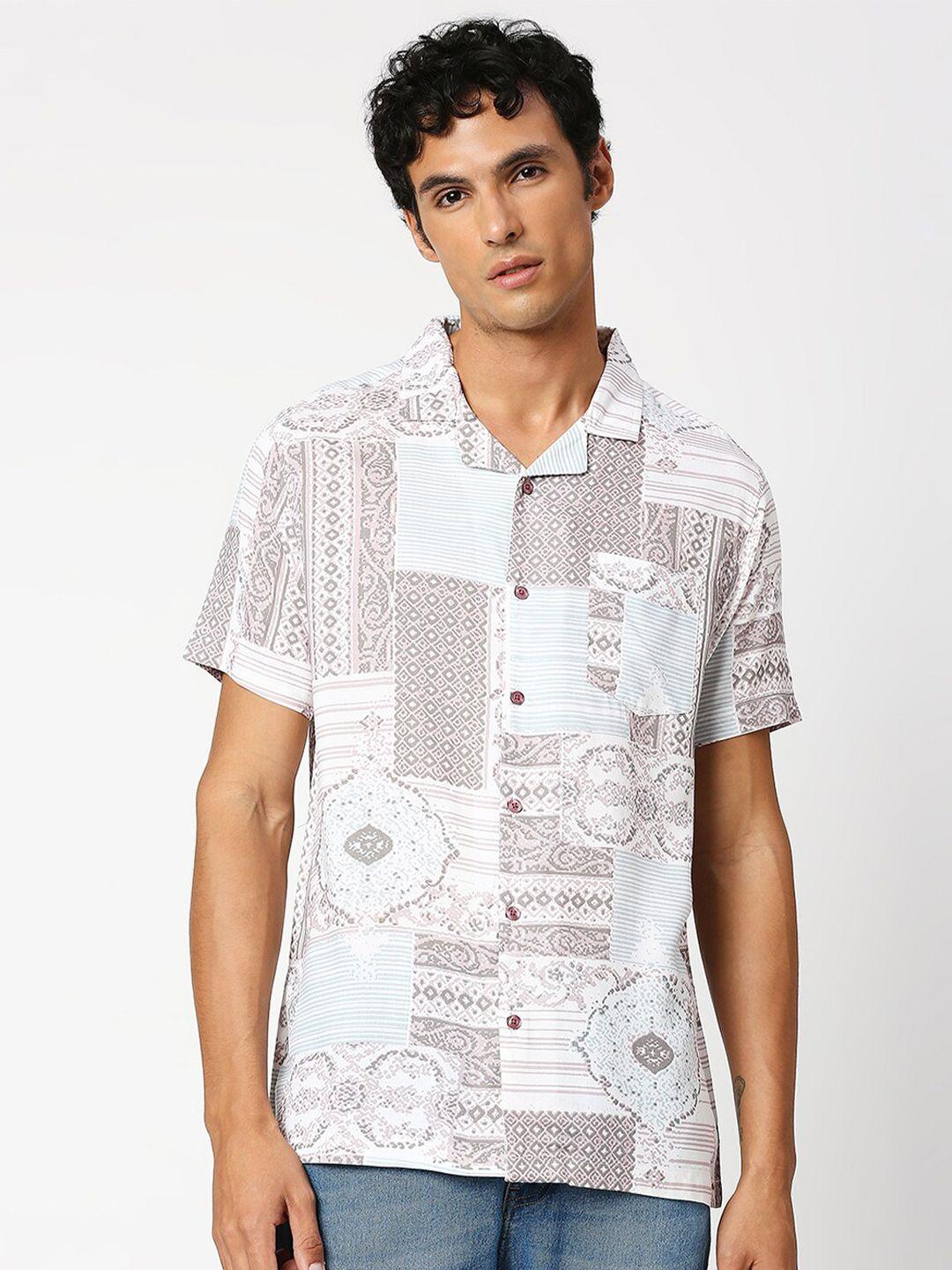mod ecru ethnic motifs printed opaque casual shirt