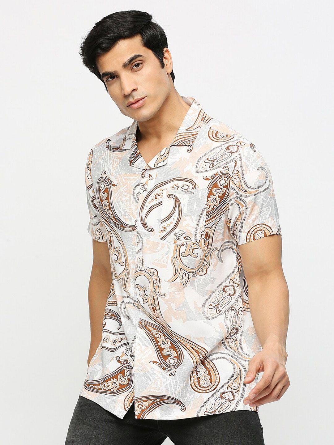 mod ecru ethnic motifs printed smart fit casual shirt