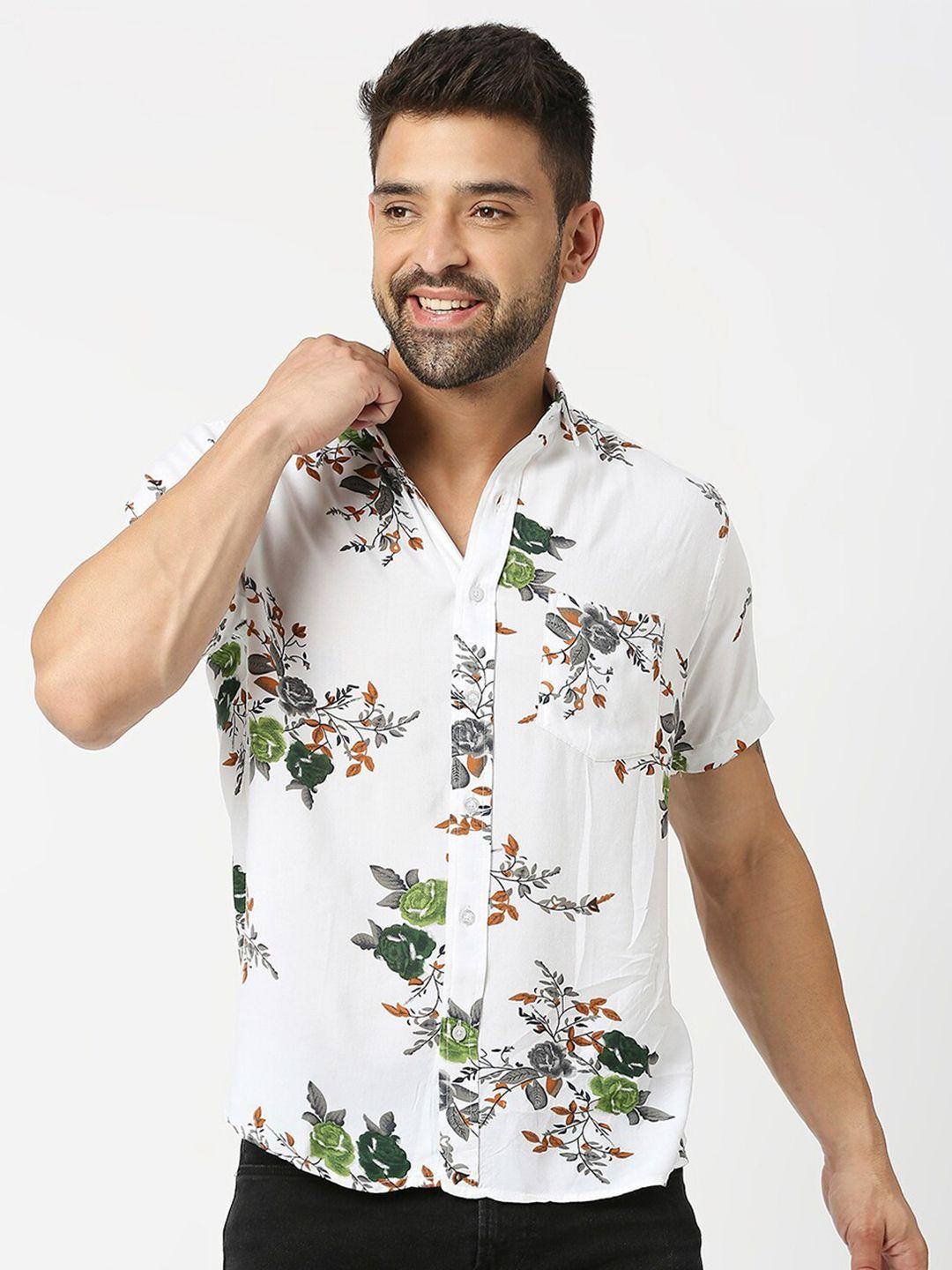 mod ecru floral print short sleeve casual shirt