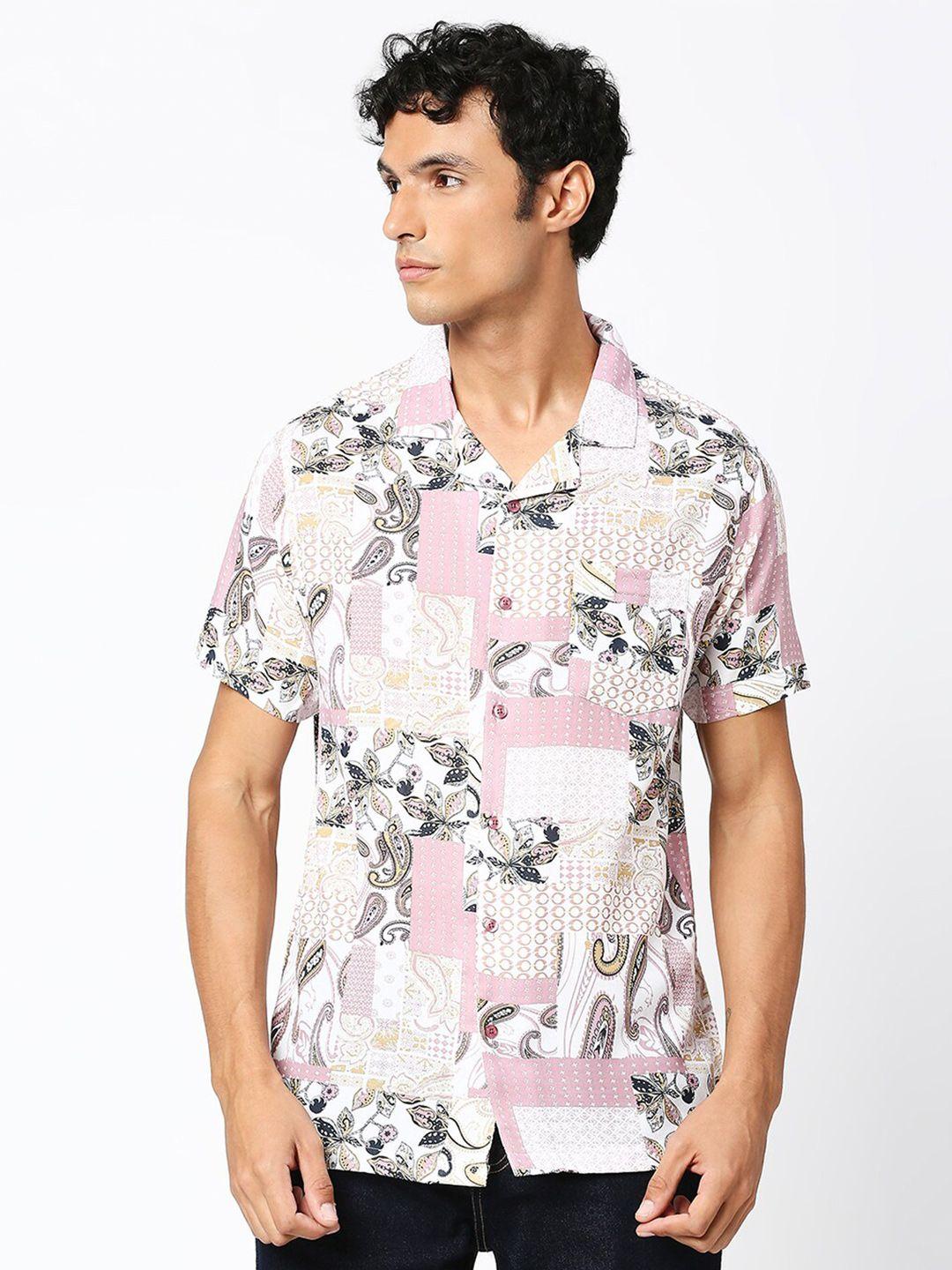 mod ecru floral printed opaque casual shirt