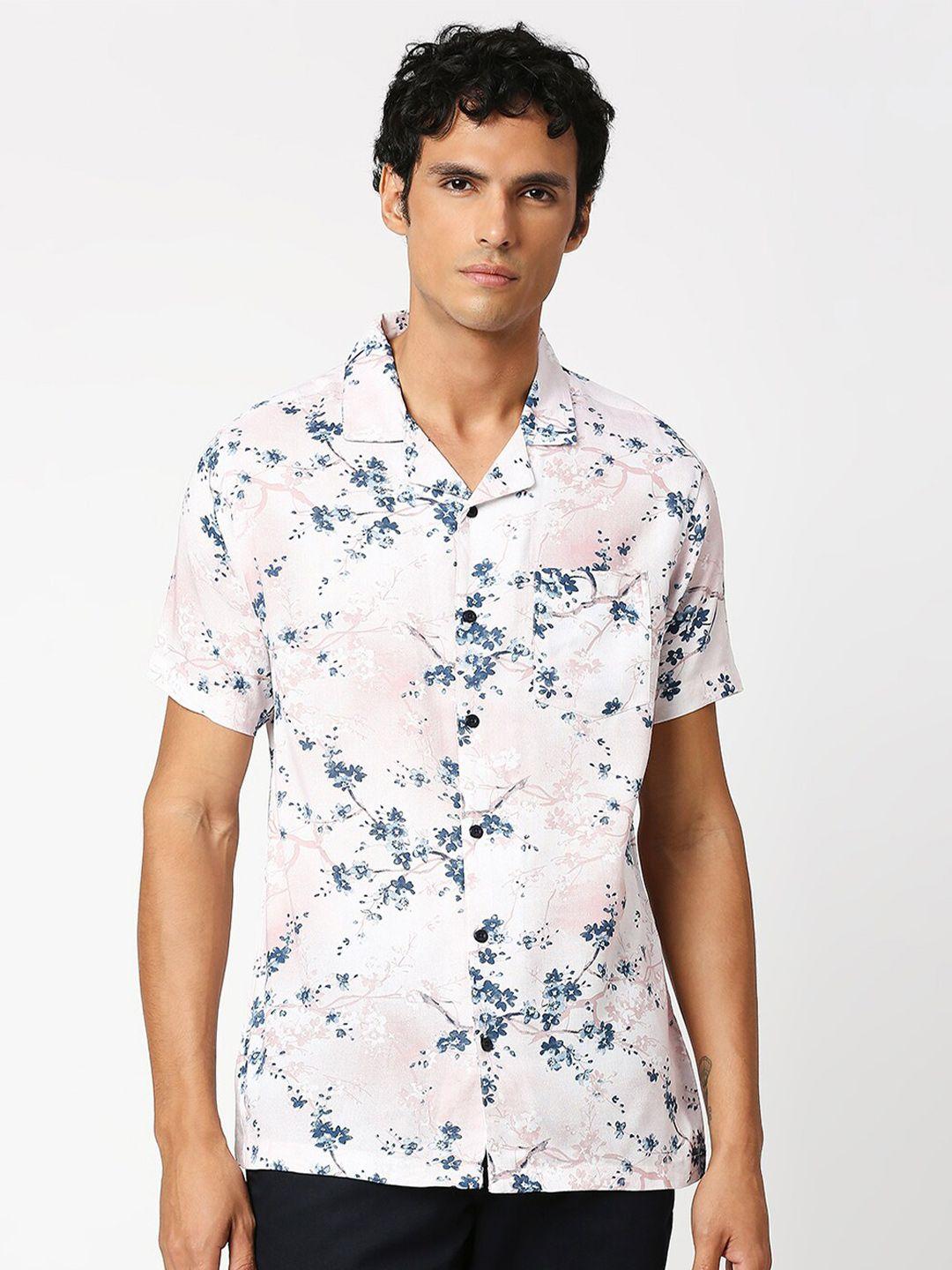 mod ecru floral printed opaque casual shirt