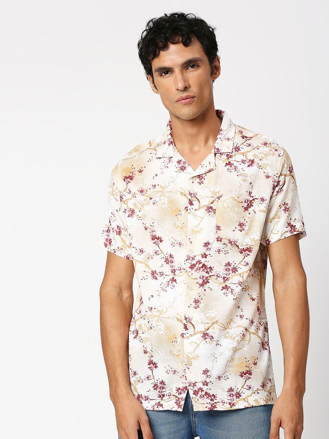 mod ecru floral printed opaque casual shirt