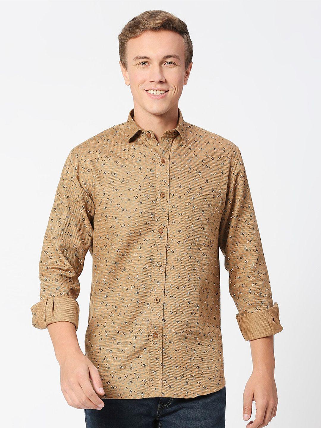 mod ecru floral printed pure cotton casual shirt