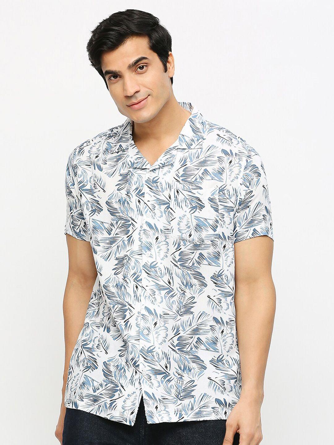 mod ecru floral printed smart fit casual shirt