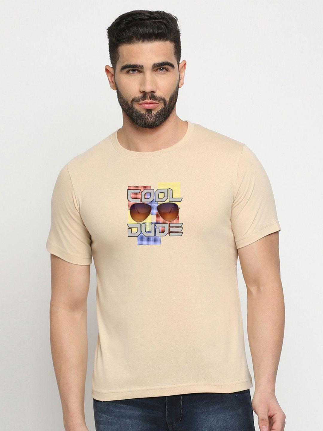 mod ecru men cream-coloured printed applique t-shirt