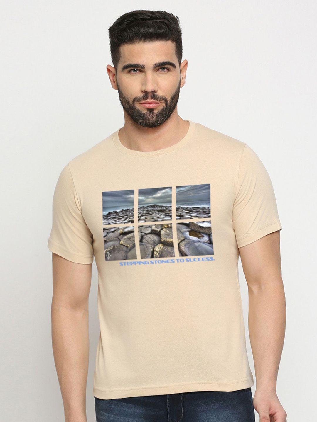 mod ecru men cream-coloured printed t-shirt