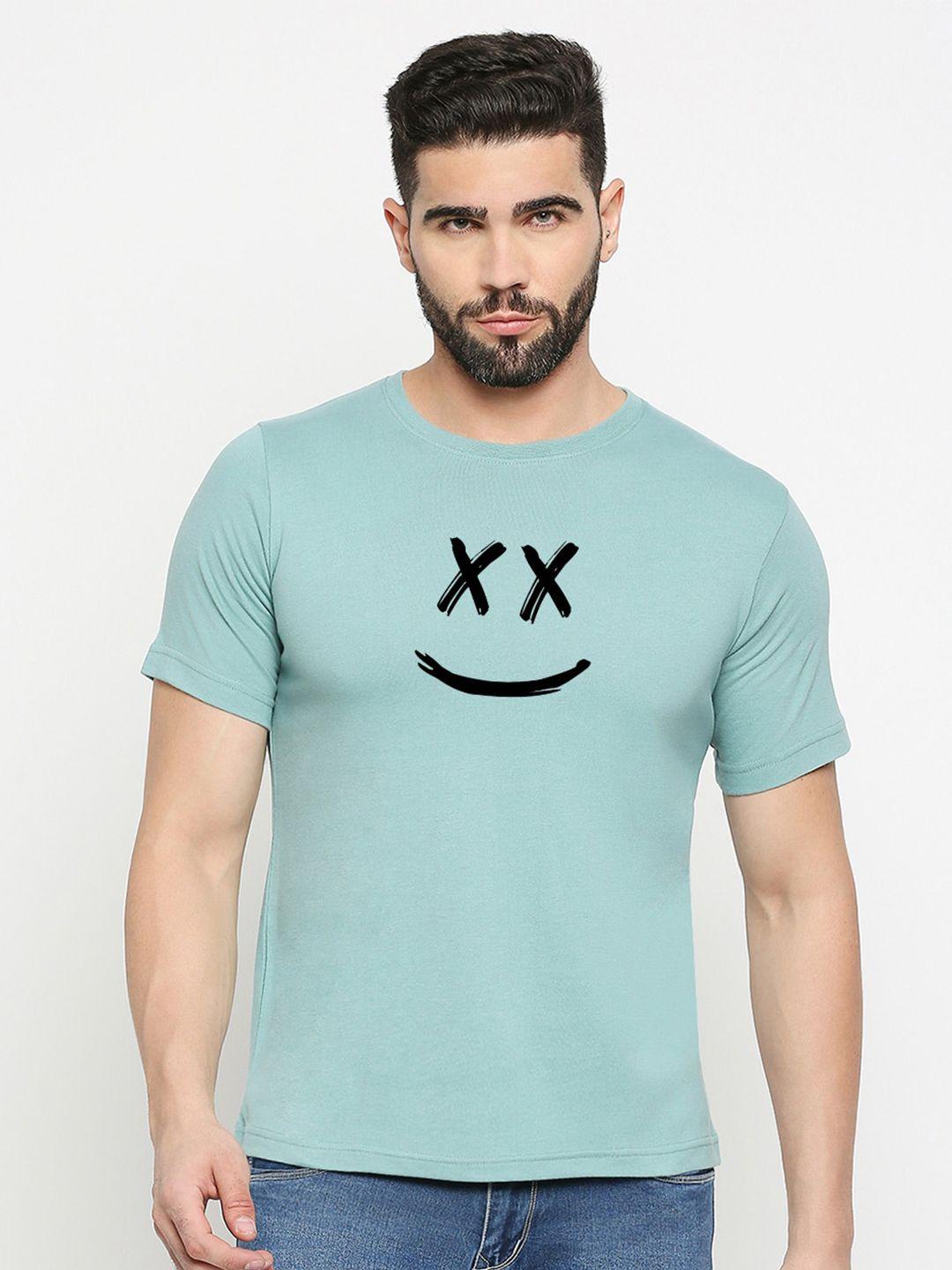 mod ecru men green typography printed applique t-shirt