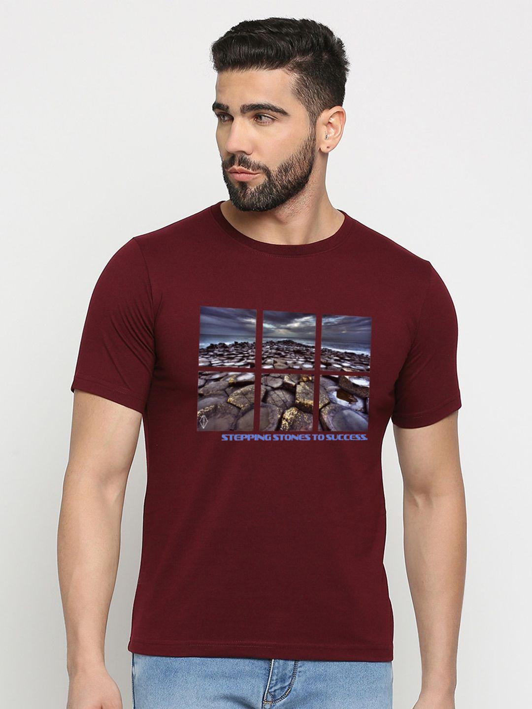 mod ecru men maroon printed pockets t-shirt