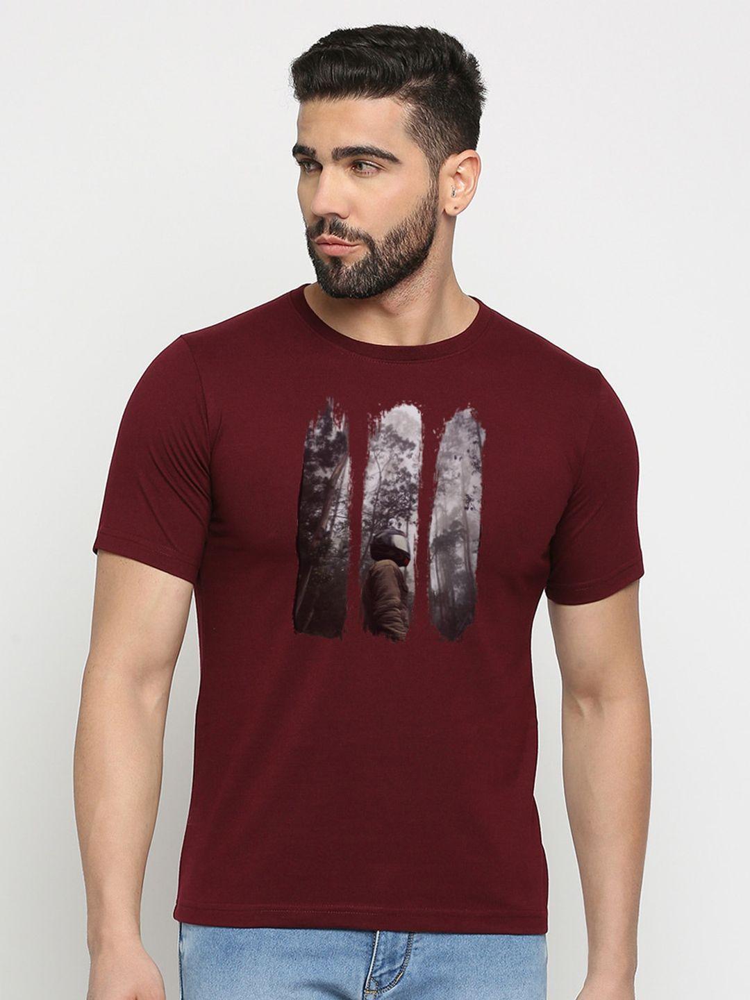 mod ecru men maroon printed pockets t-shirt