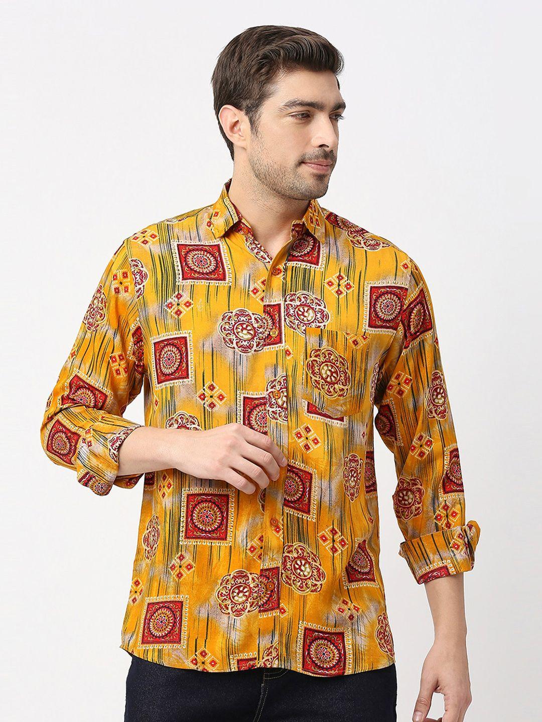 mod ecru men orange opaque printed casual shirt