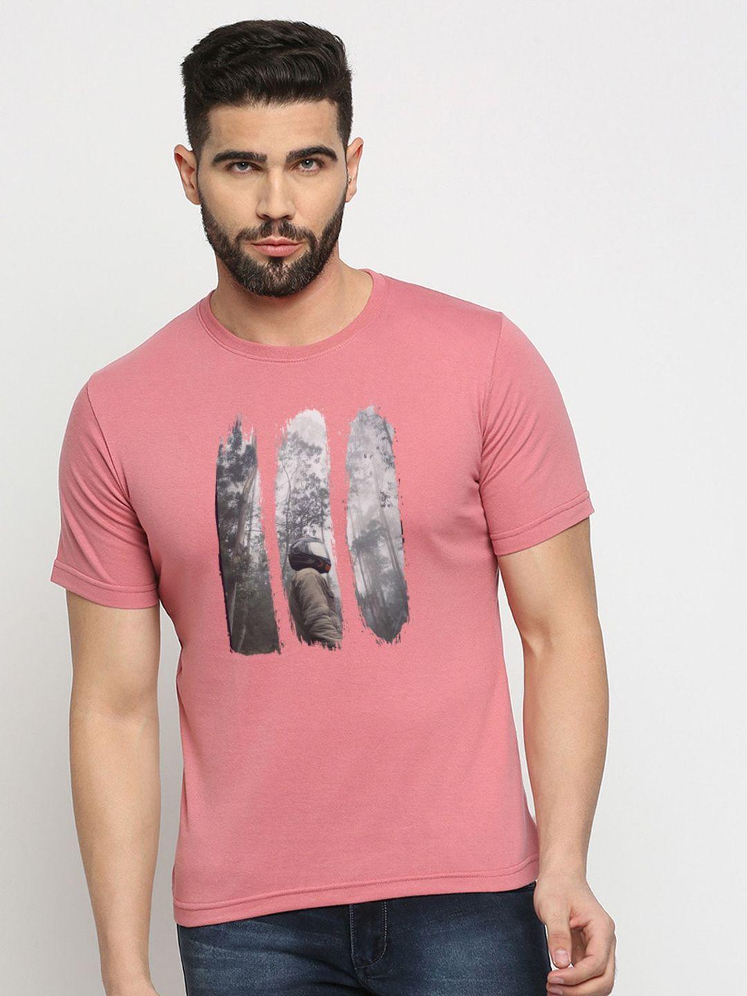 mod ecru men pink printed pockets t-shirt