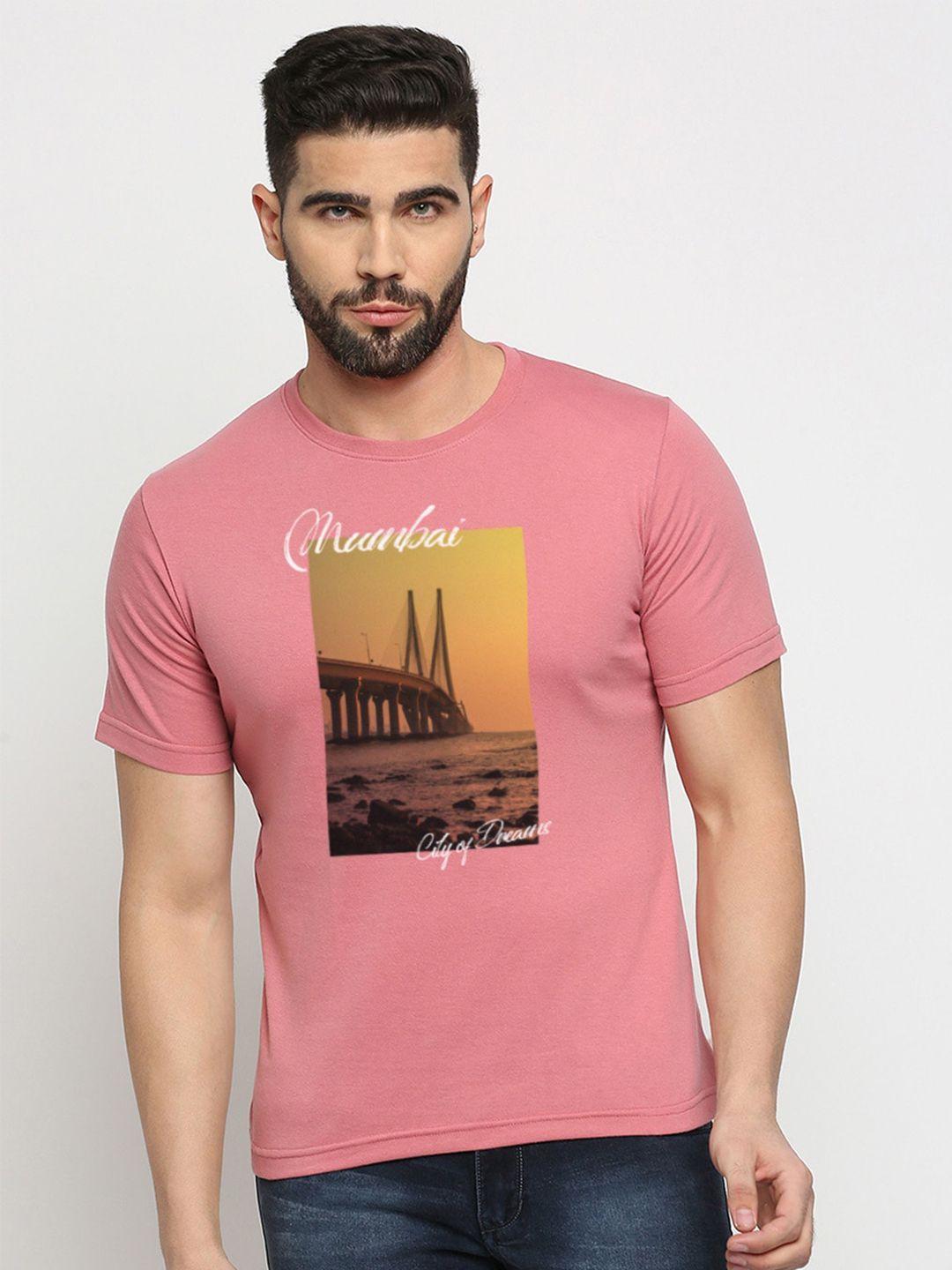 mod ecru men pink printed raw edge t-shirt