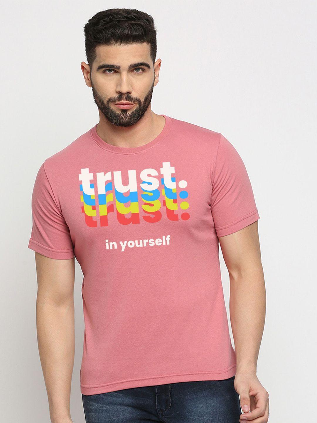 mod ecru men pink typography printed applique t-shirt