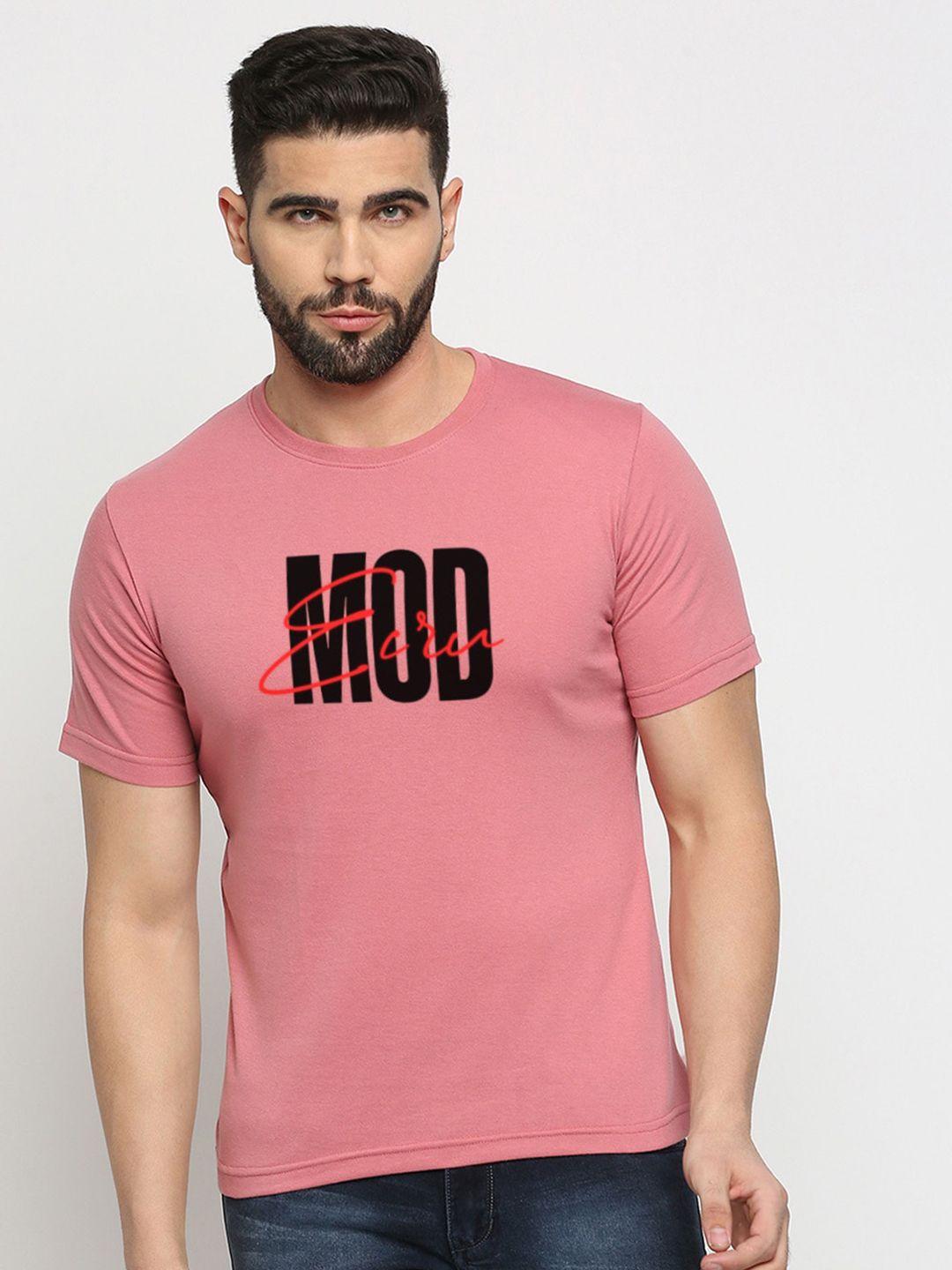 mod ecru men pink typography printed pockets t-shirt