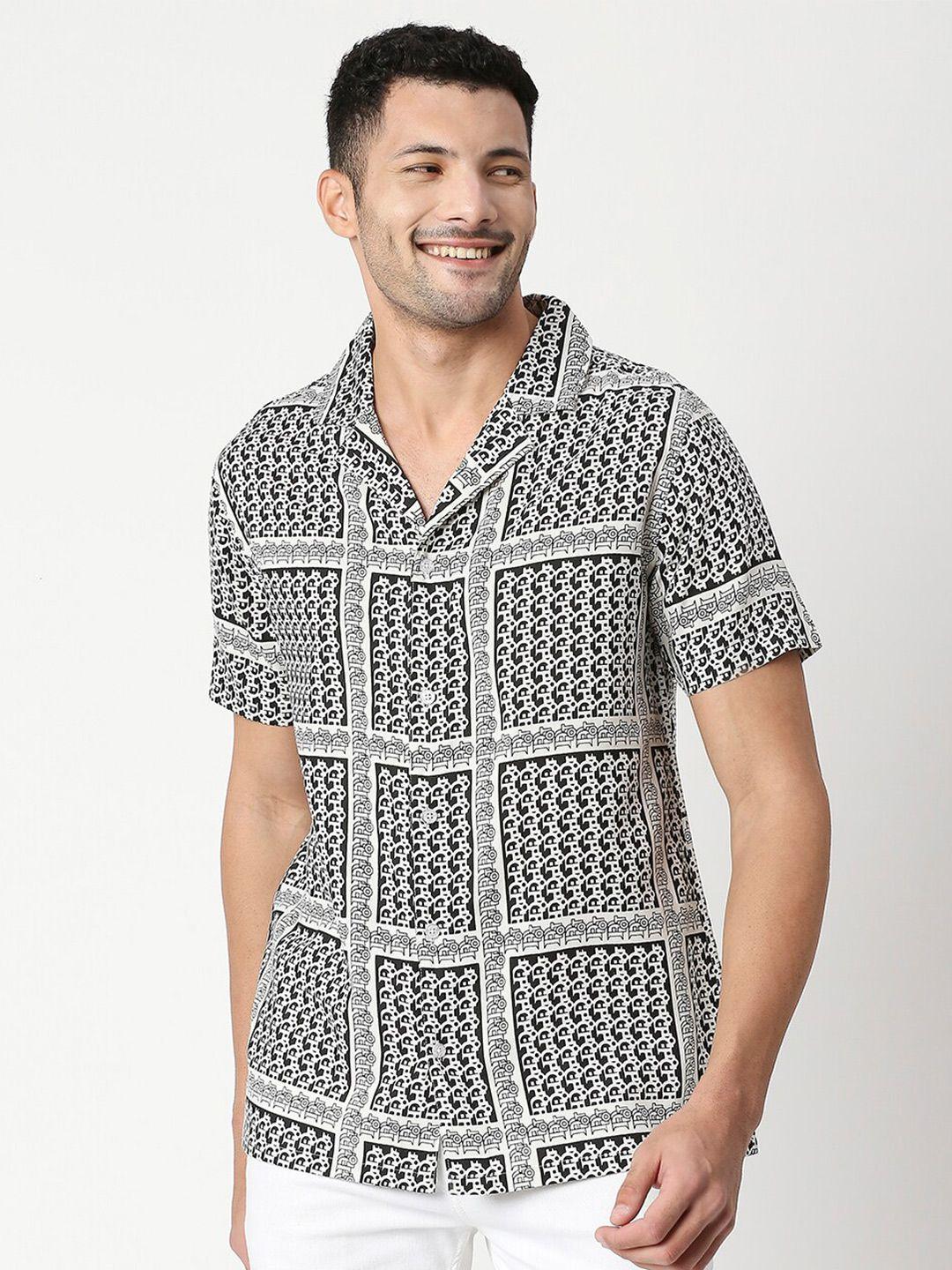 mod ecru men white boxy printed casual shirt