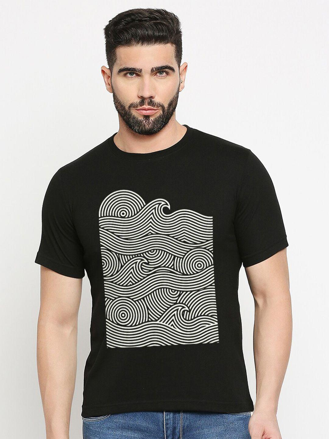 mod ecru round neck abstract waves printed cotton t-shirt