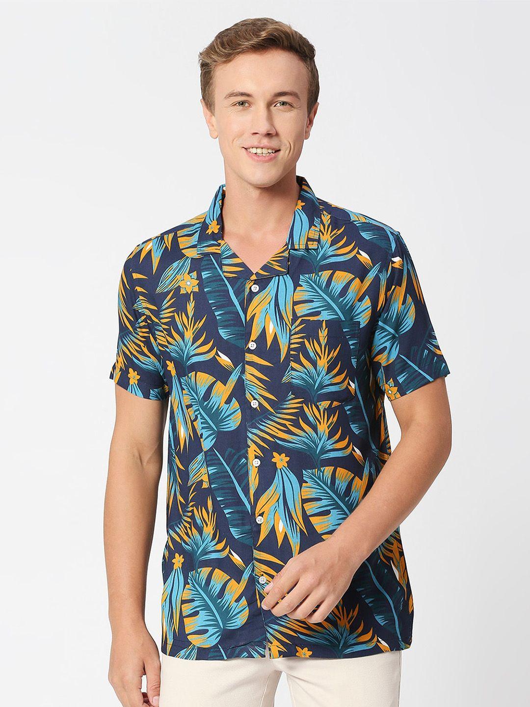mod ecru tropical printed cuban collar casual shirt