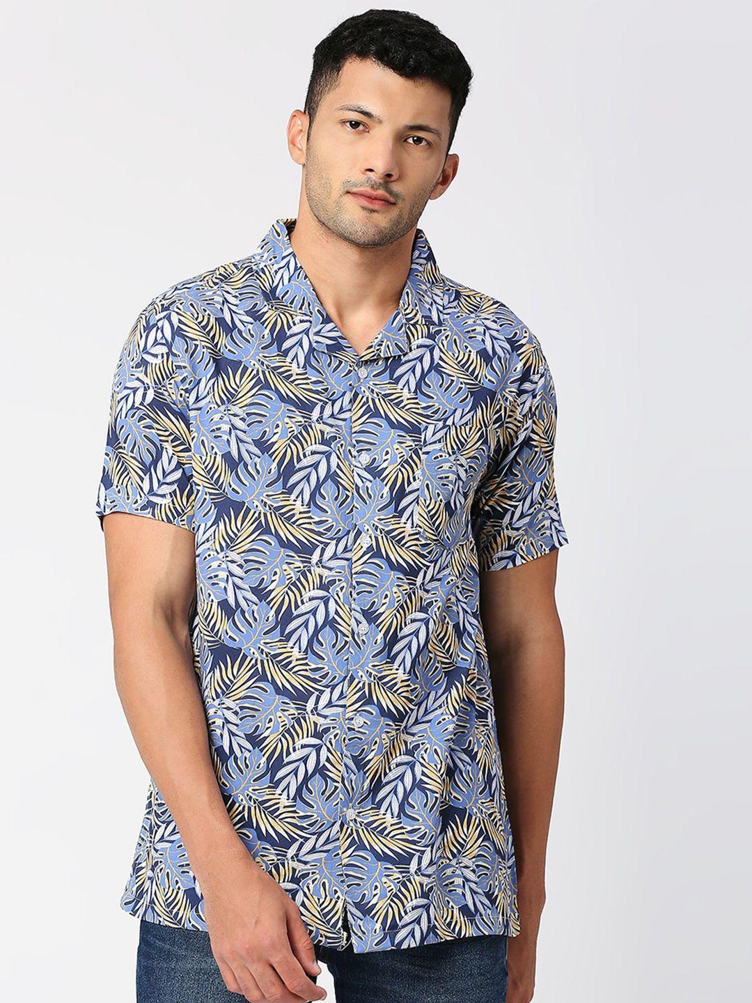 mod ecru tropical printed cuban collar casual shirt