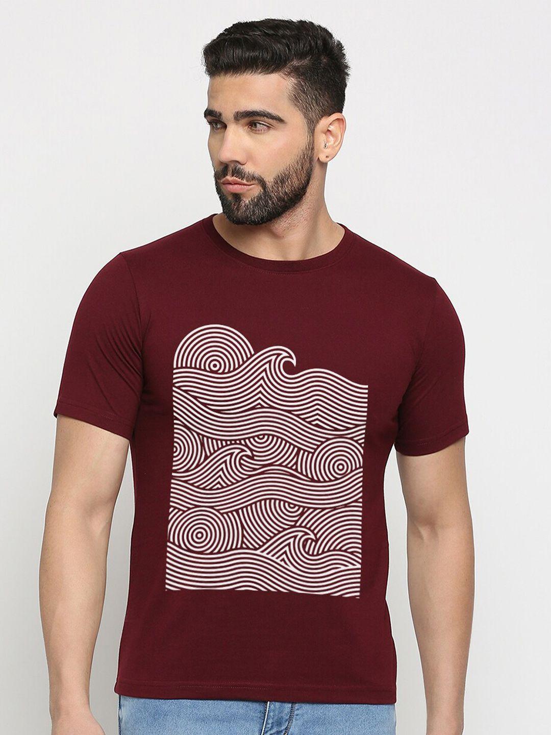 mod ecru unisex abstract waves printed cotton regular t-shirt