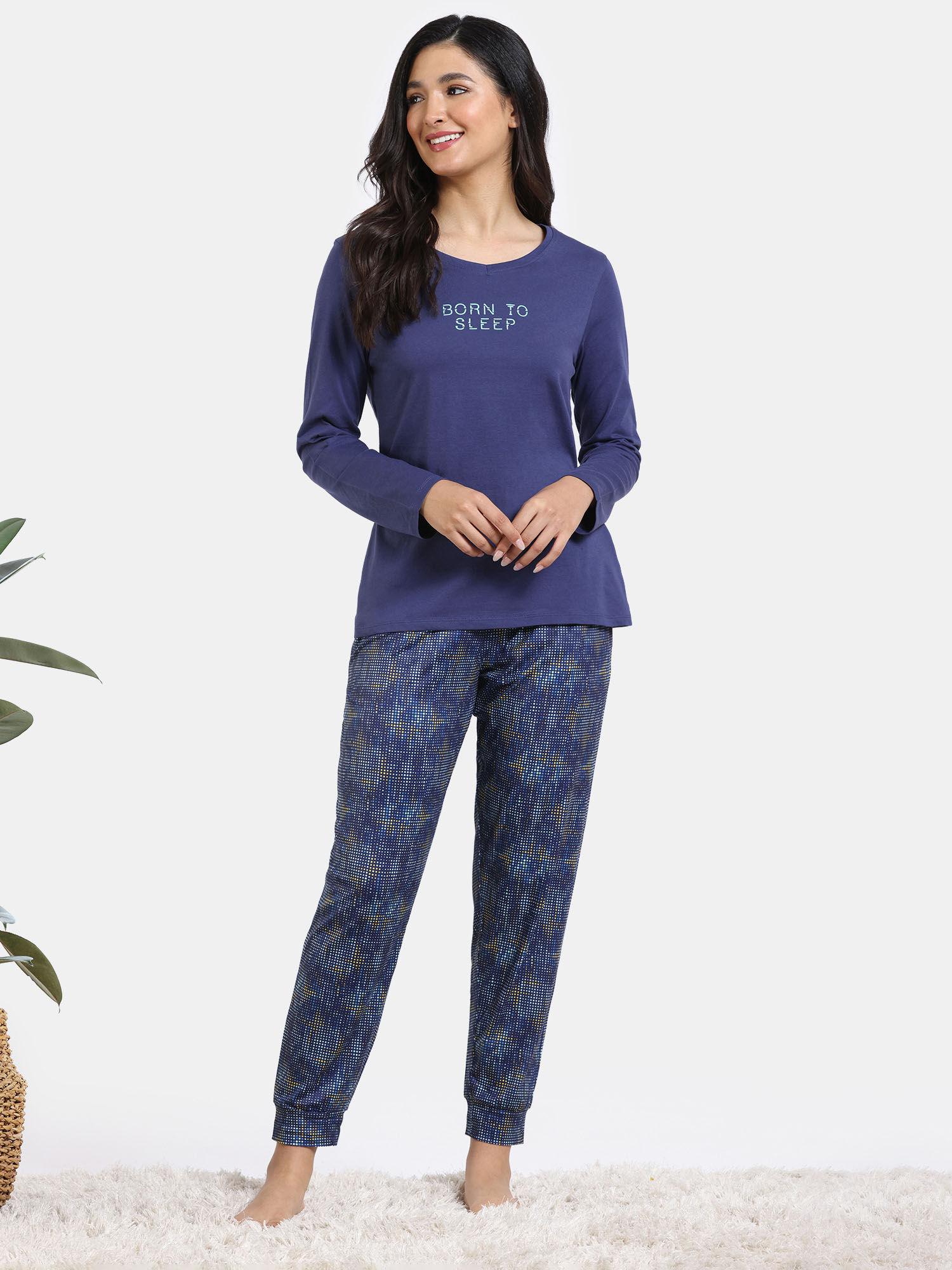 mod magic knit poly t-shirt and pyjama - navy blue