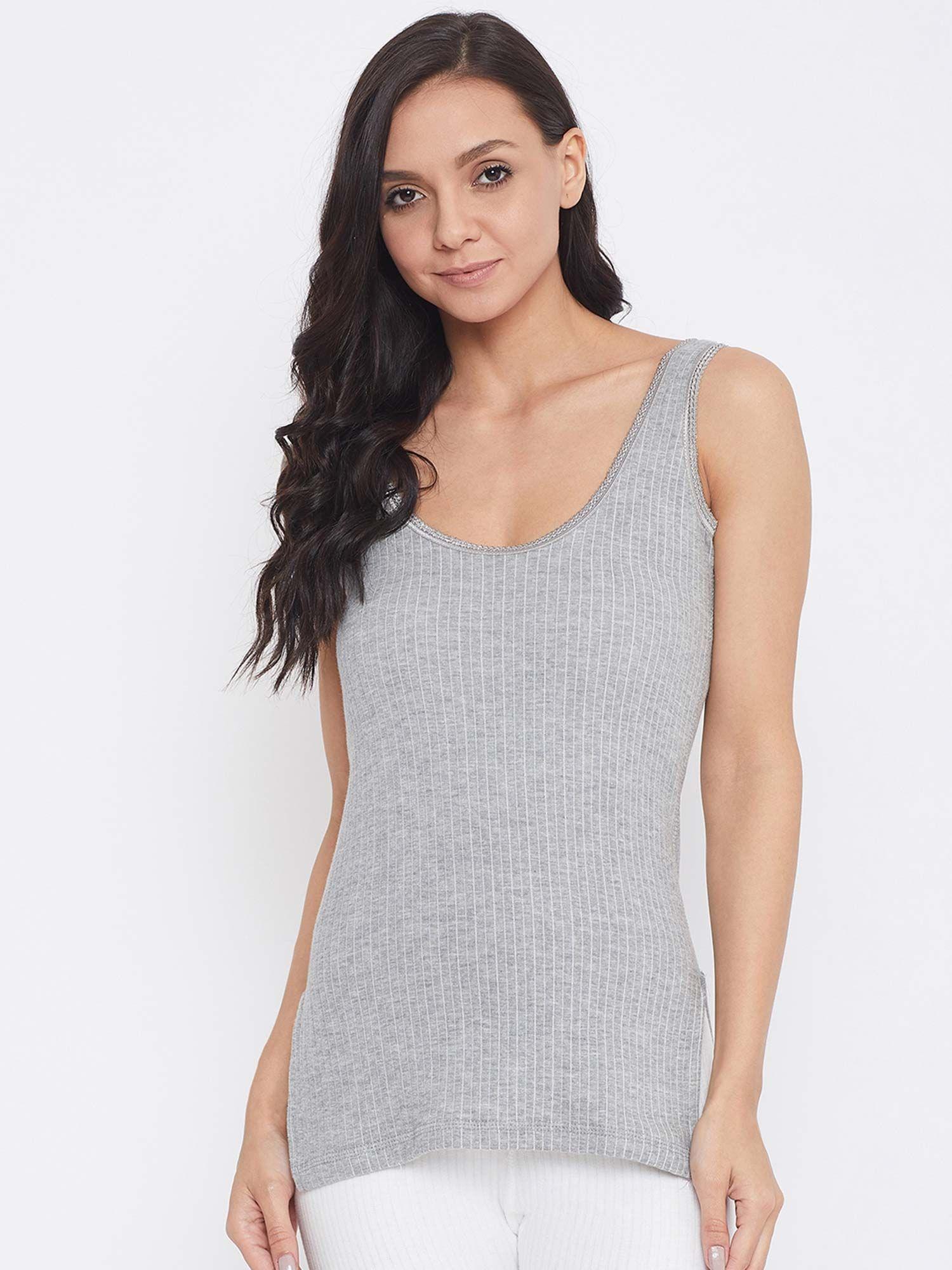 mod quilt round neck sleeveless milange grey thermal upper for women