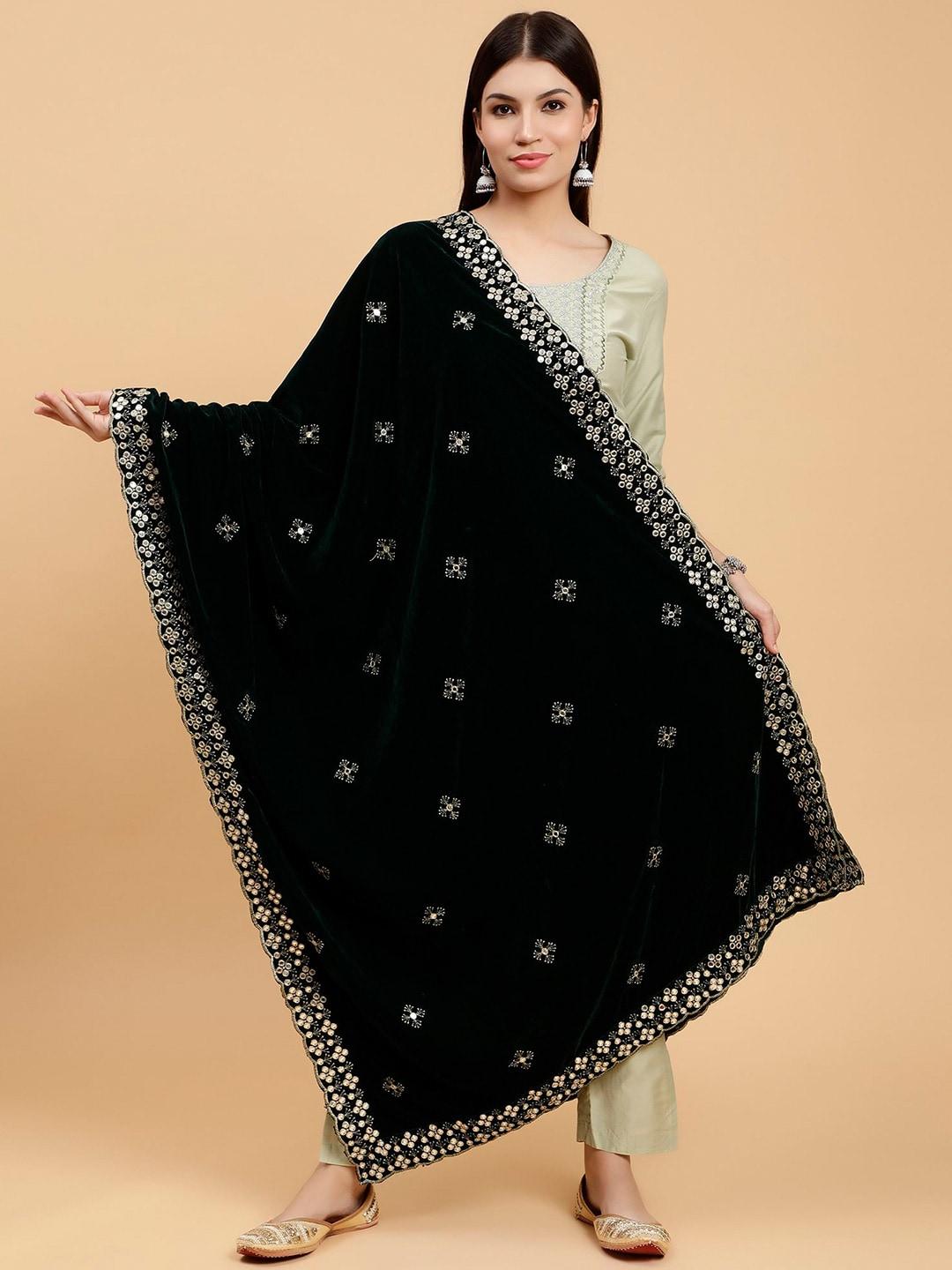 moda chales ethnic motif embroidered velvet dupatta with sequinned