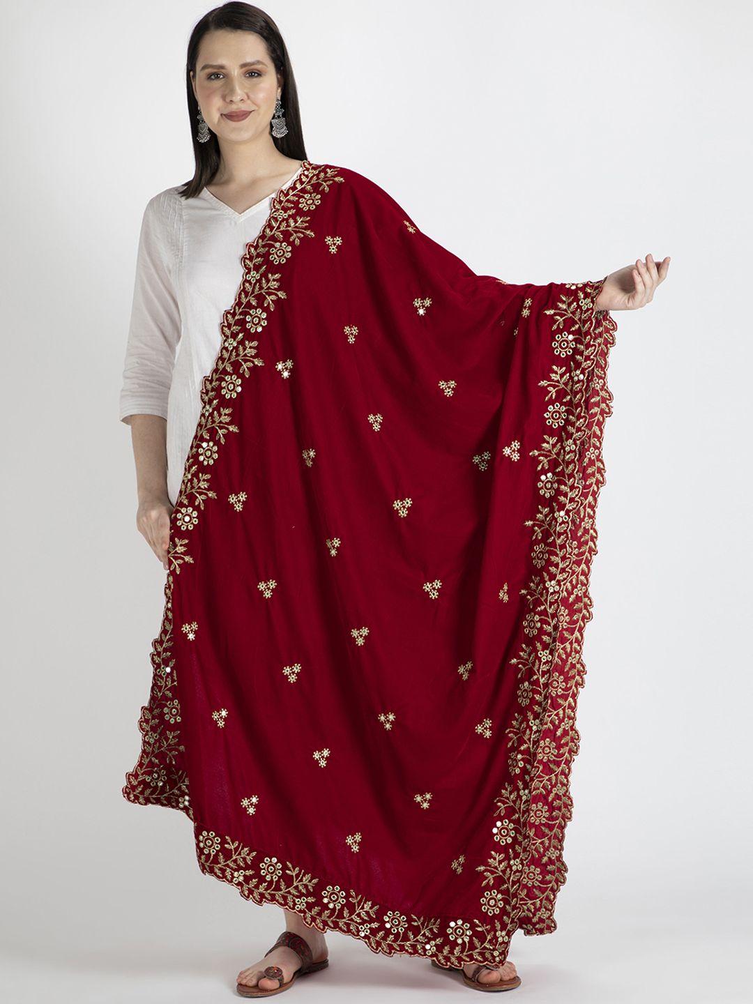 moda chales women red & gold-toned embroidered velvet shawl