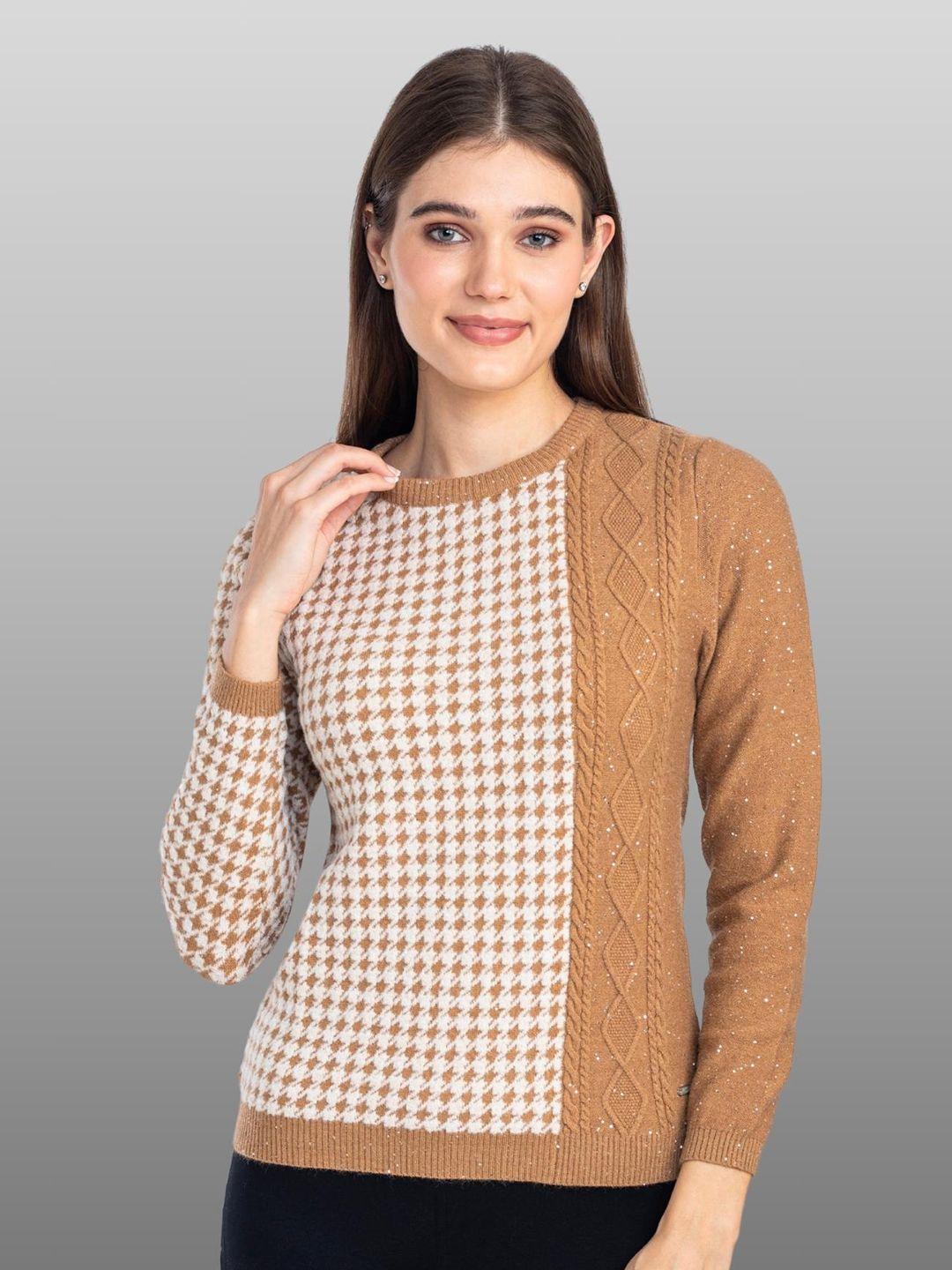 moda elementi geometric self design long sleeve pullover woollen sweater