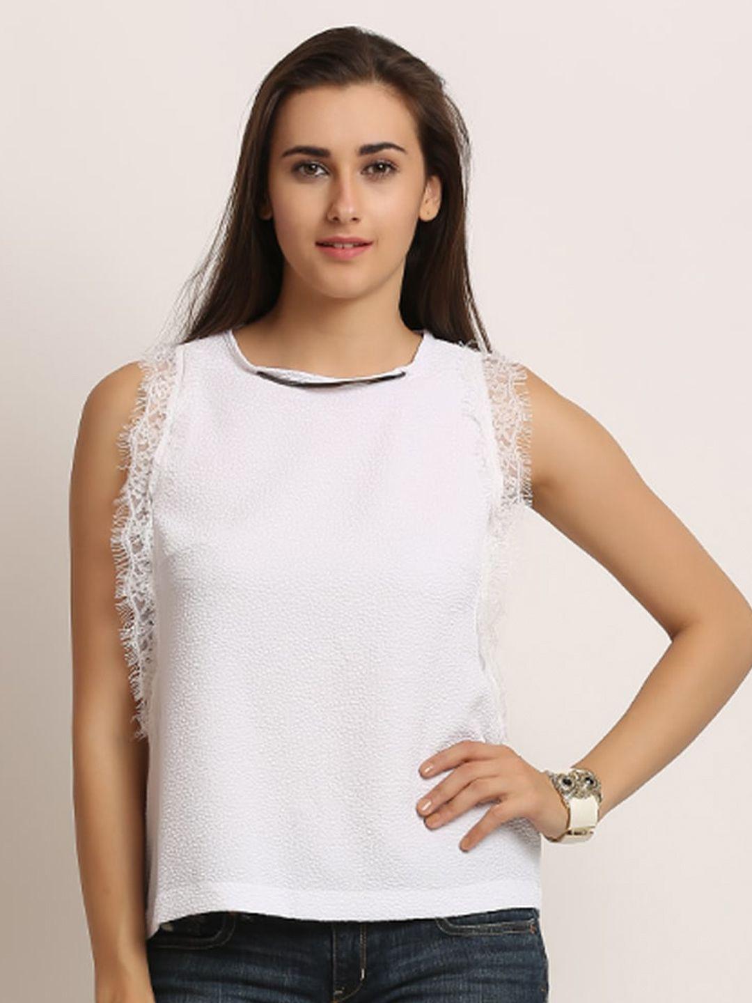 moda elementi self design sleeveless lace-up detailed cotton top