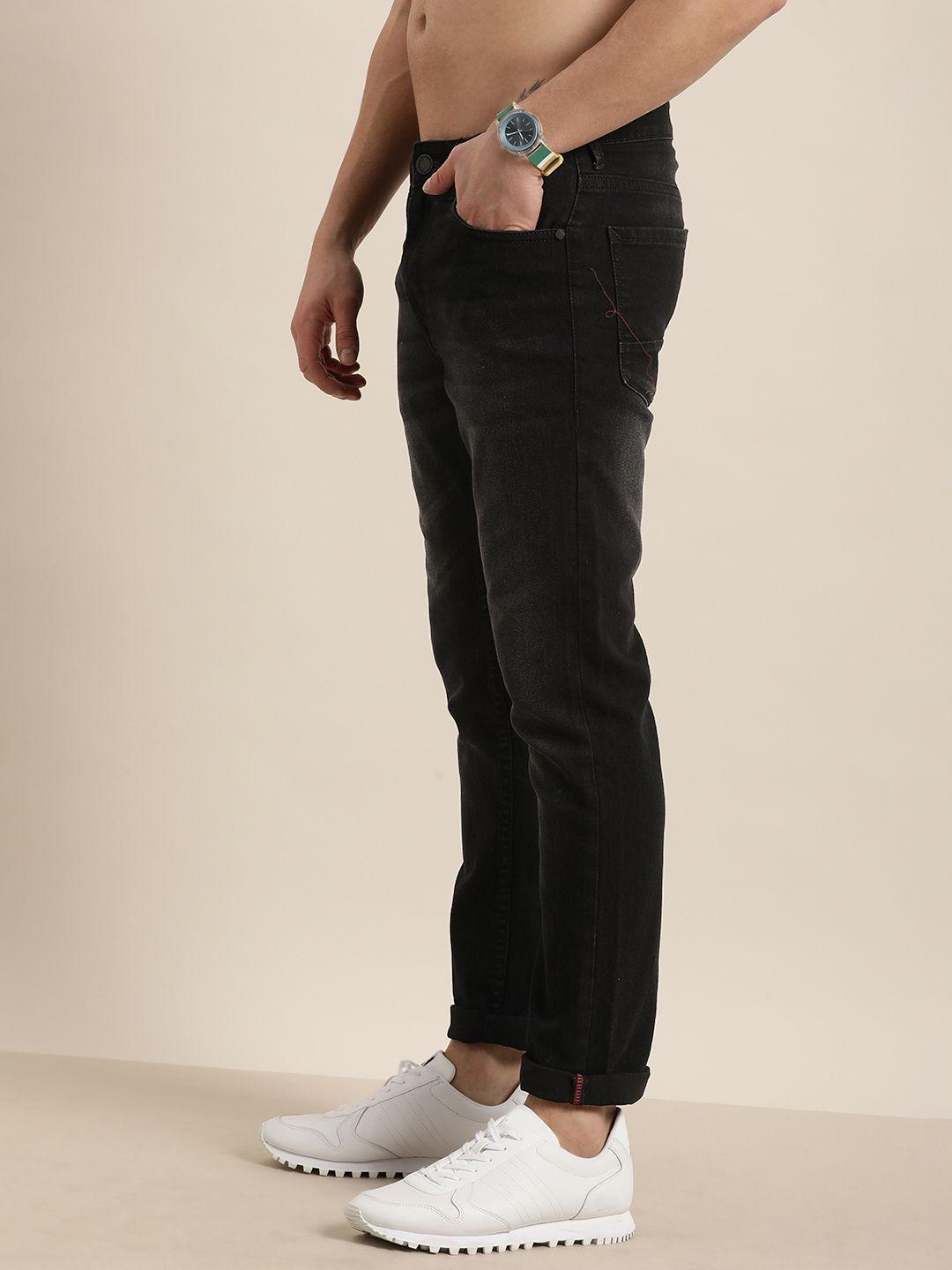 moda rapido men black slim fit low-rise light fade stretchable jeans