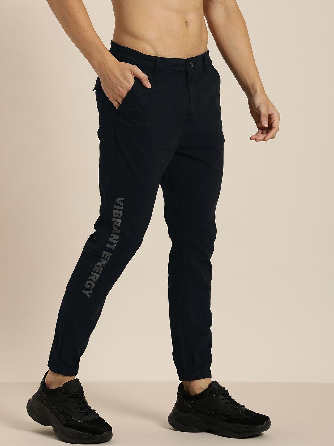 moda rapido men black typography printed mid-rise joggers trousers