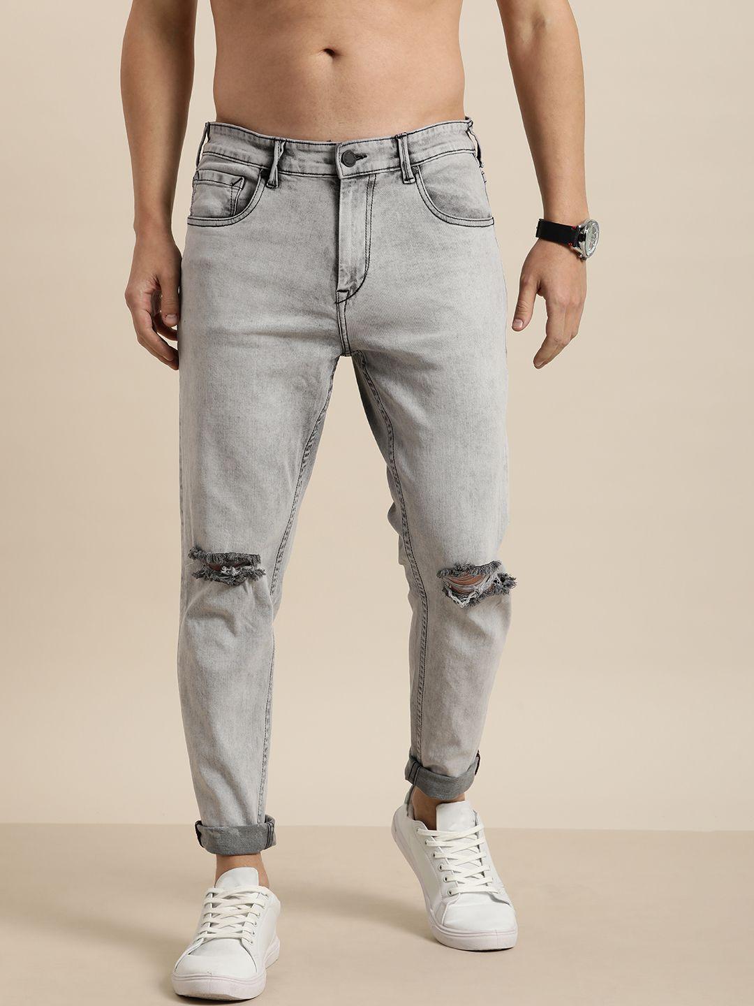 moda rapido men grey slim tapered fit slash knee stretchable jeans