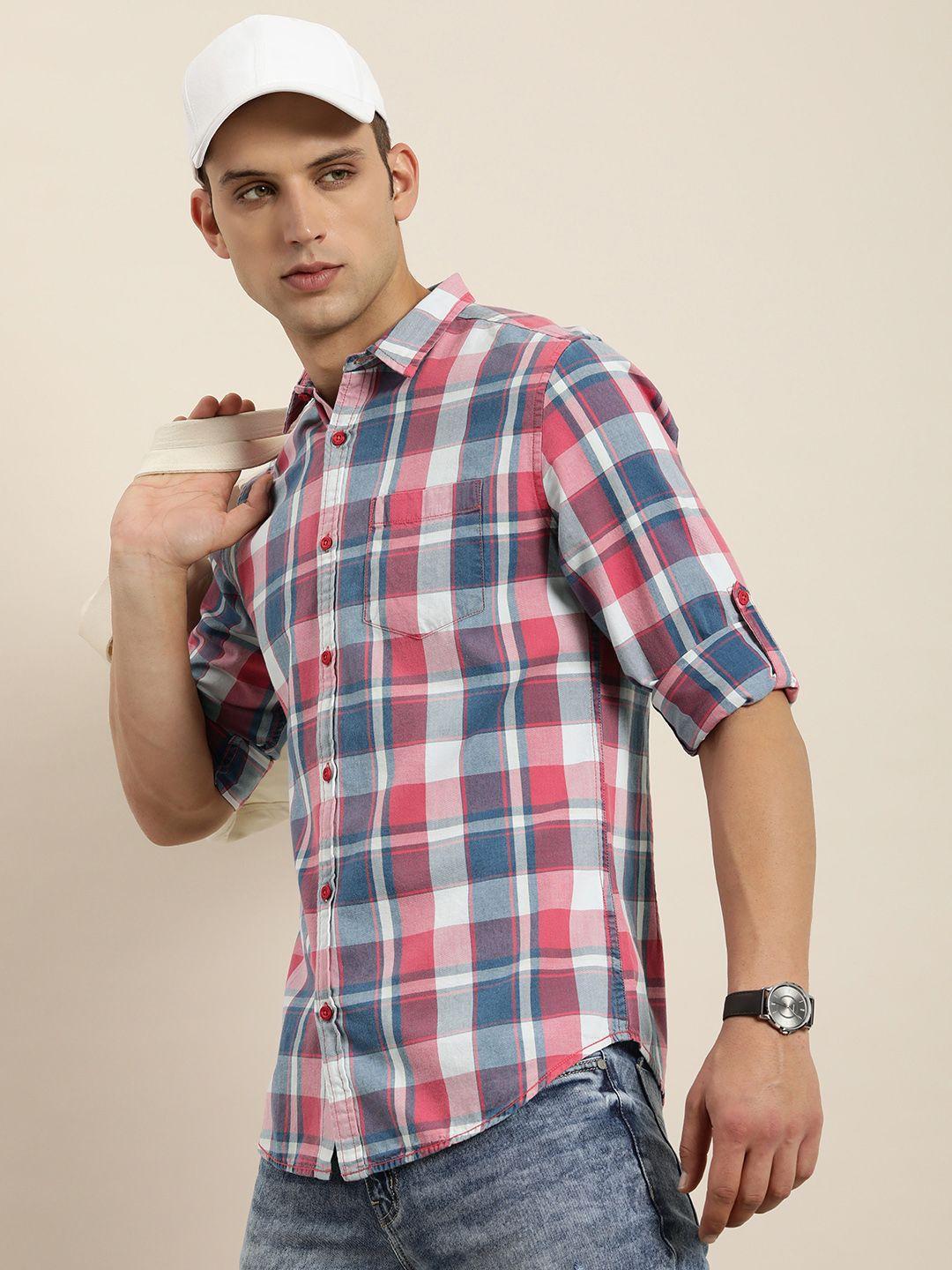 moda rapido men pure cotton slim fit opaque checked casual shirt