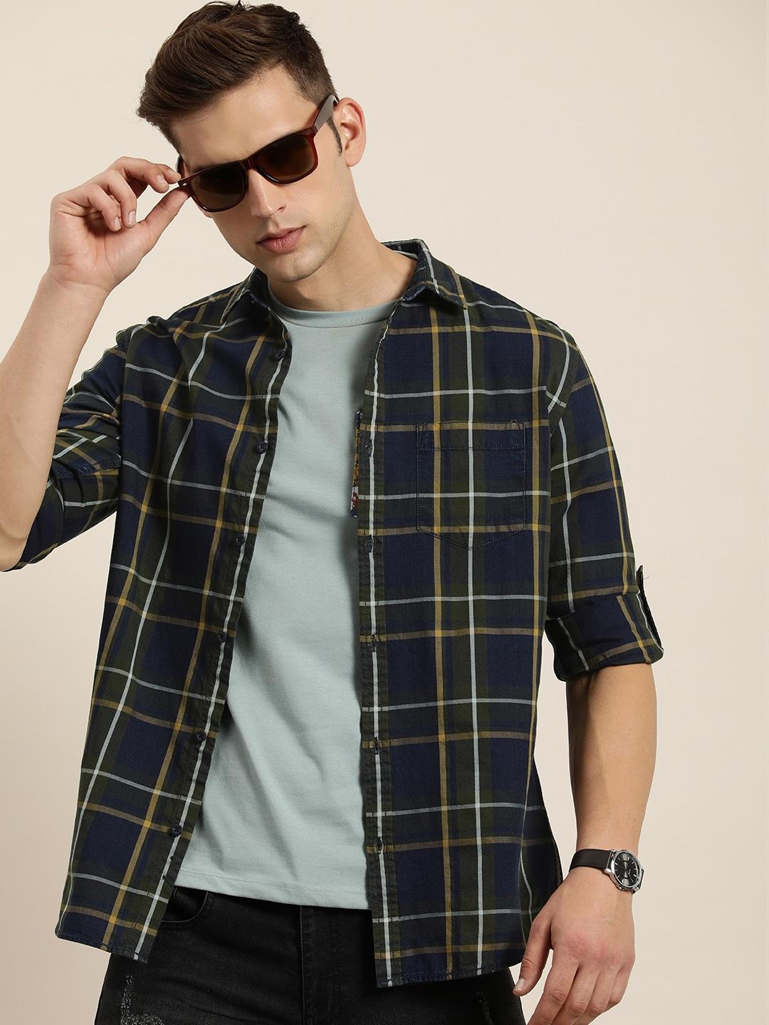 moda rapido men pure cotton slim fit opaque checked casual shirt