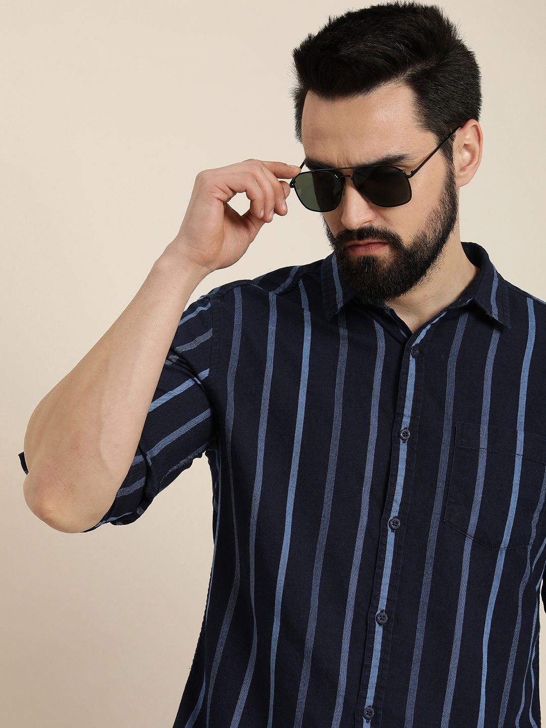 moda rapido pure cotton slim fit striped casual shirt