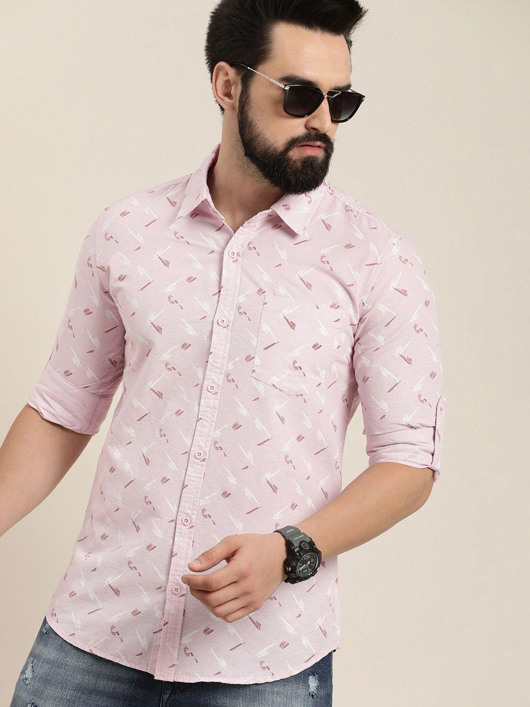 moda rapido slim fit geometric printed pure cotton casual shirt