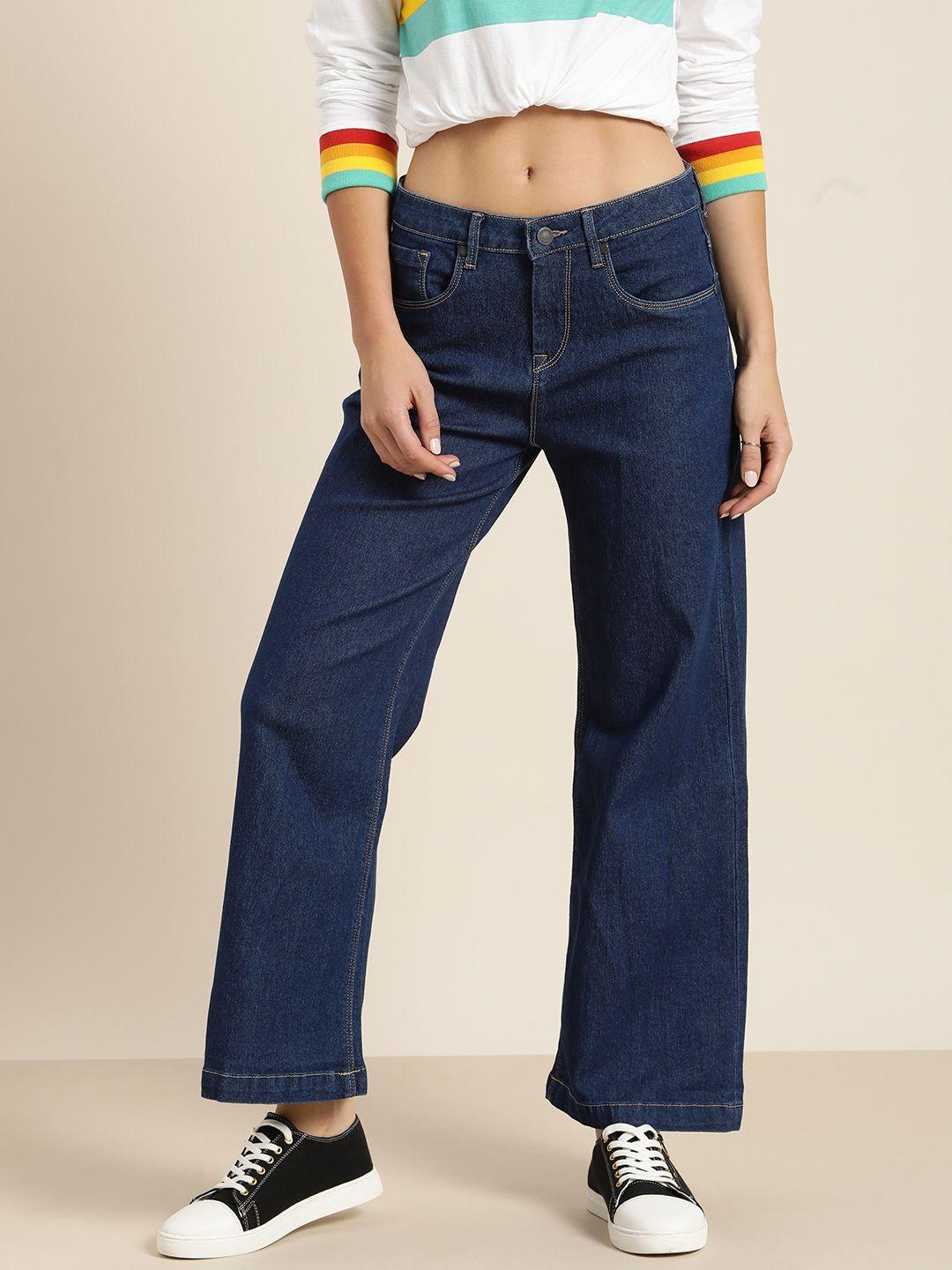 moda rapido women blue wide leg stretchable jeans